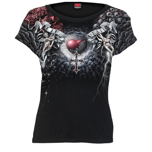 Cross de la vie et de la mort - Allover Cap Sleeve Top Black