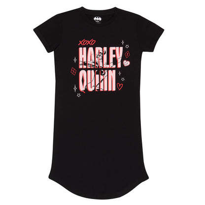 Batman - Harley Quinn Jumbo Text - Ladies T-Shirt Dress - Unisex Black T-Shirt Dress