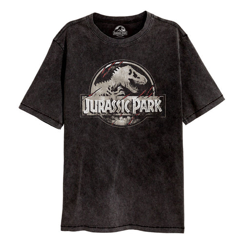 Jurassic Park - zerkratzte Logo -Säurewaschung - Super Heroes Sammlung - Unisex Säure Wash T -Shirt