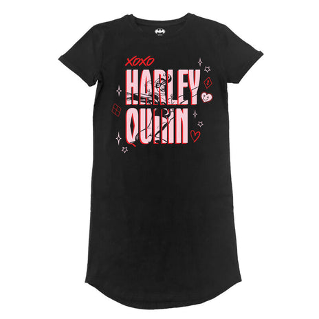 Batman - Harley Quinn Jumbo Text - Ladies T -Shirt Dress - Unisex Black T -Shirt Dress