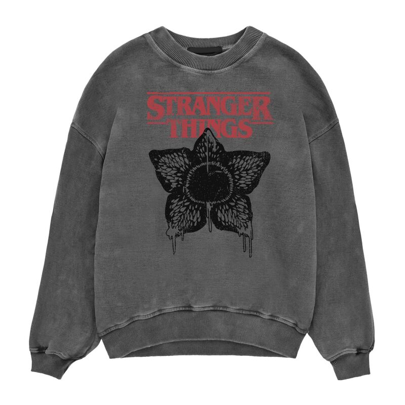 Stranger Things - Horror Silohouette - Acid Wash Sweatshirt - Sweatshirt Charcoal Acid Wash