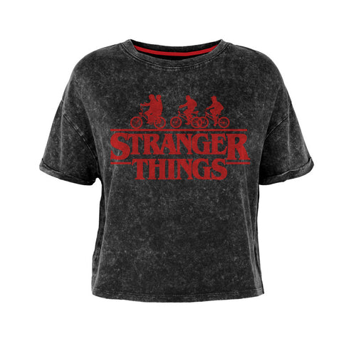 Stranger Things - Bike - Super Heroes Collection - T -shirt di lavaggio nero a raggio di signore