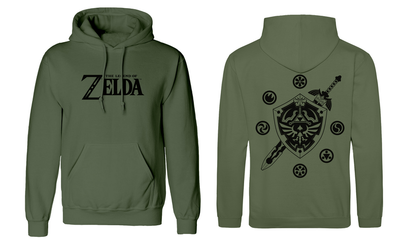 Zelda - Logo And Shield - Hoodie Olive